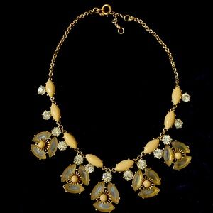 J. Crew cream & clear crystal gold tone necklace